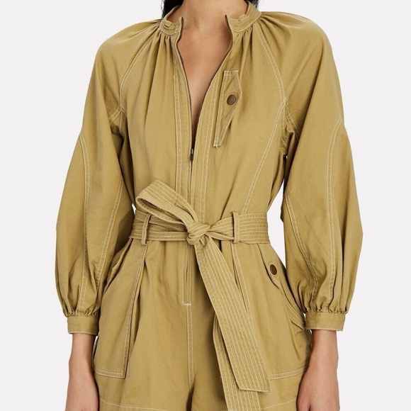 Ulla Johnson Pants - Ulla Johnson Tan Zip-Front One Piece Shorts Jumpsuit